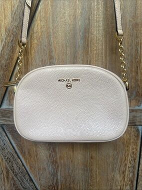 Michael Kors Jet Set Charm Blush Pink Pebbled Leather Chain Strap Crossbody Bag